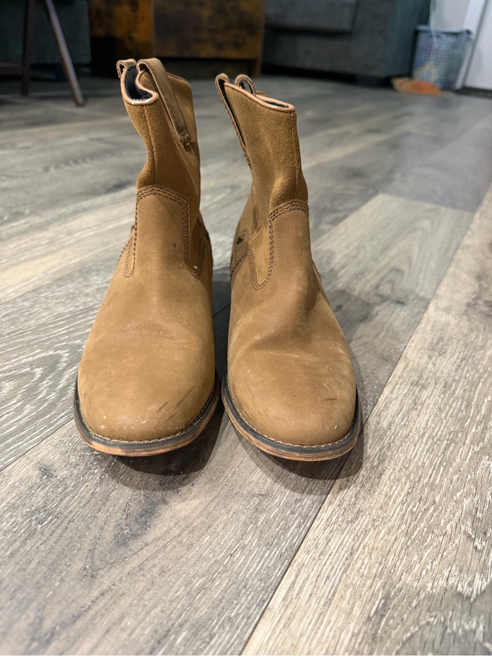 Women's Tan Suede Pull-On Ankle Booties